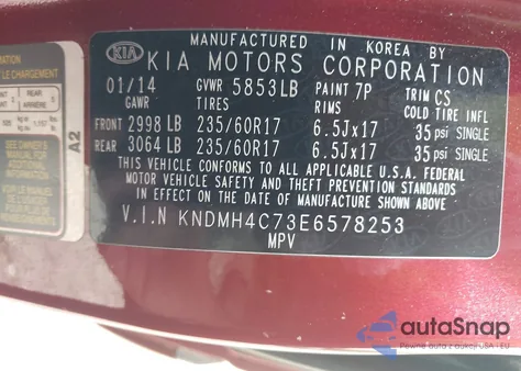 2014 Kia Sedona Ex z USA, uszkodzony, nr VIN KNDMH4C73E6578253
